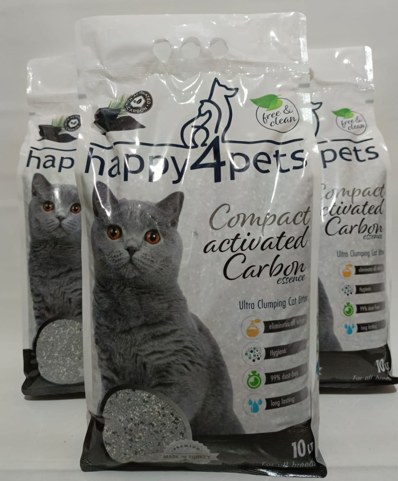 3 Adet Happy 4 Pets Aktif Karbonlu Topaklanan Kedi Kumu 10 Lt Marka: